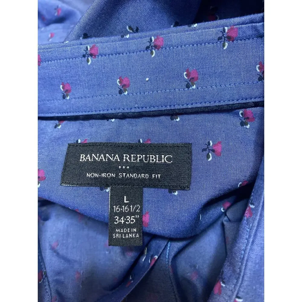 Banana Republic Mens Blue Floral Non Iron Long Sleeve Button Down Shirt Top Sz L